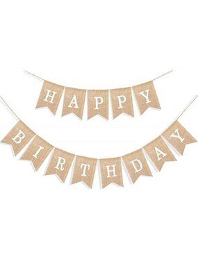 Burlap Happy Birthday Banner Rustic Party Decoration Pre Strung Boho Decor